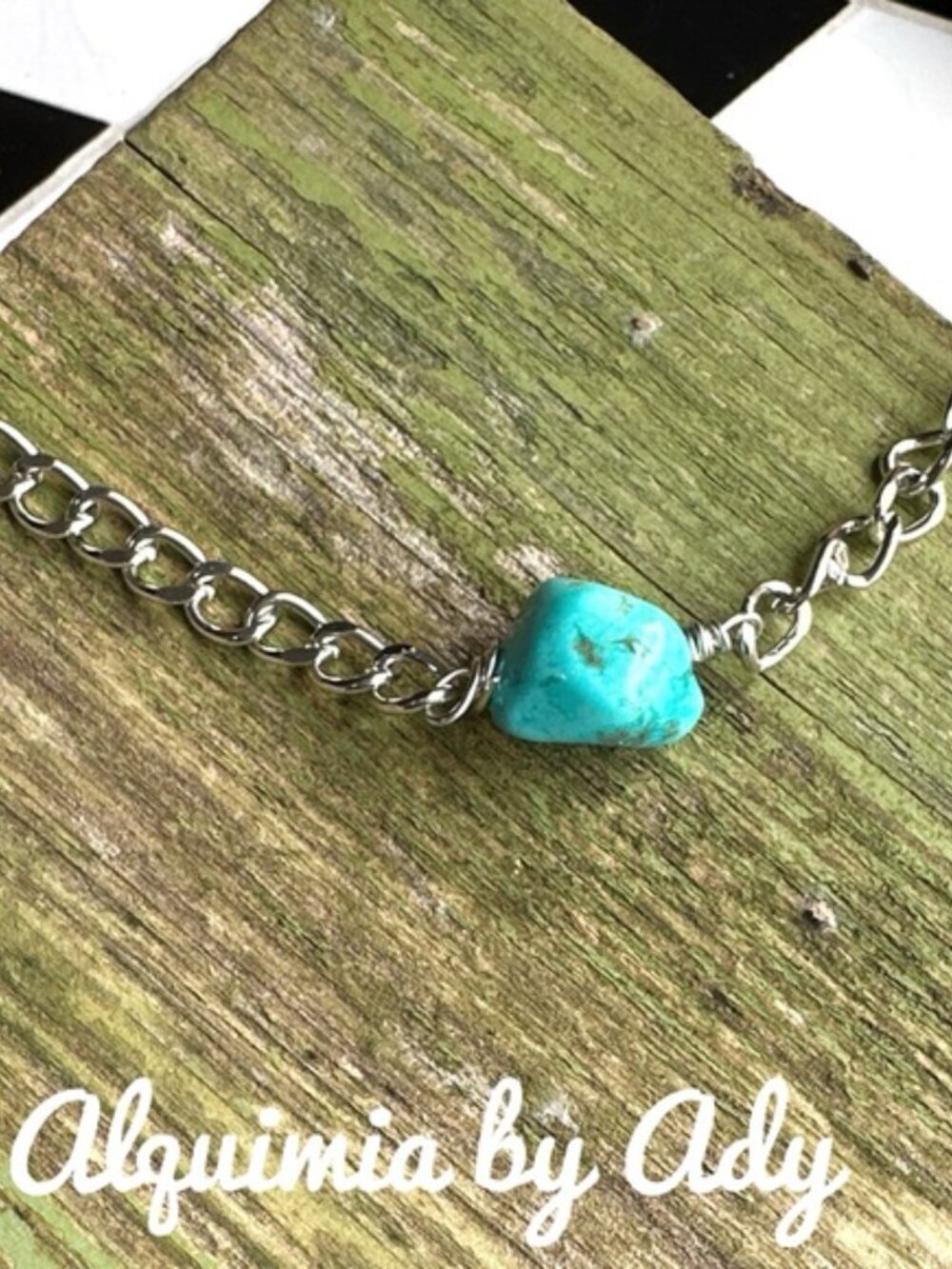 Turquoise chunk + Cuban silver chain statement necklace